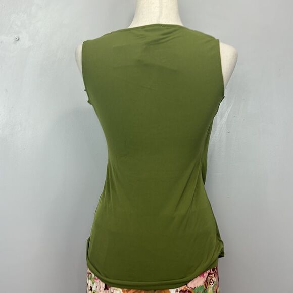 Carmen Marc Valvo Sz XS  Draped Crossover Knit Top OLIVE GREEN  B37 - Picture 7 of 8